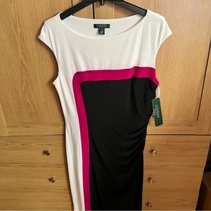 LAUREN by Ralph Lauren white pink black color block jersey dress BNWT